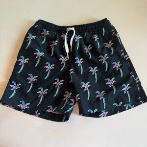 chubbies Black Swim Trunks with Teal and Pink Palm Print
